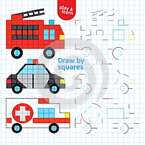 Draw by Squares Fire And Police Cars Art Kid Game