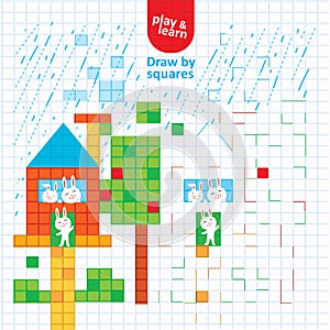 Draw by Squares Rabbits in House Art Kid Game