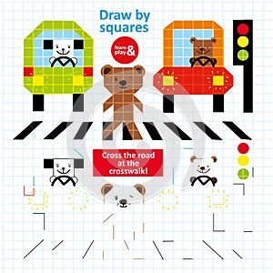 Draw by Squares Street Traffic Animal Art Kid Game