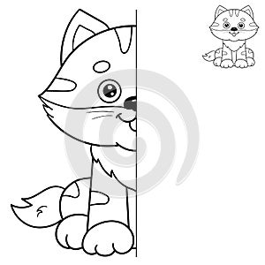 Draw symmetrically. Coloring Page Outline Of cartoon cute cat. Coloring Book for kids