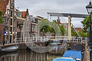 Drawbridge detail and houses in Alkmaar. netherlands holland