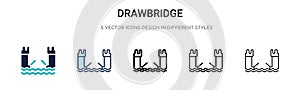 Drawbridge icon in filled, thin line, outline and stroke style. Vector illustration of two colored and black drawbridge vector