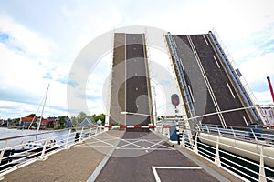 Drawbridge is opening in Zaandam, Netherlands