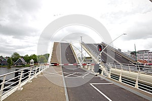 Drawbridge is opening in Zaandam, Netherlands