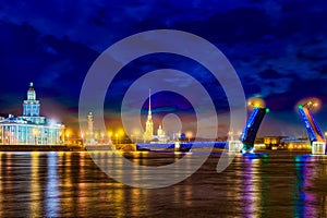 Drawbridge Palace Bridge and Peter and Paul Fortress. Saint Petersburg. Russia