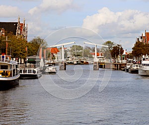 drawbridge in the waterway in the Dutch city of Haarlem