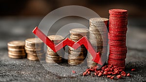 Drawdown depth meter icon concept featuring compact chart measuring financial drawdown levels and performance metrics