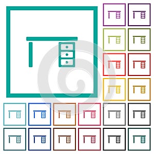 Drawer desk flat color icons with quadrant frames