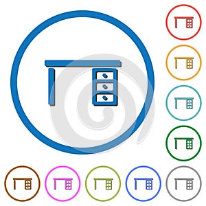 Drawer desk icons with shadows and outlines