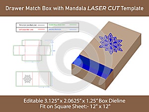 Drawer match box Mandala patterned Laser Cut template