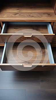 Drawer perspective Top view of an opened, invitingly empty drawer