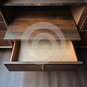 Drawer perspective Top view of an opened, invitingly empty drawer