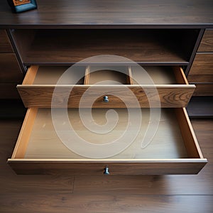 Drawer perspective Top view of an opened, invitingly empty drawer