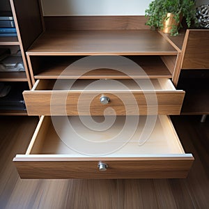 Drawer perspective Top view of an opened, invitingly empty drawer