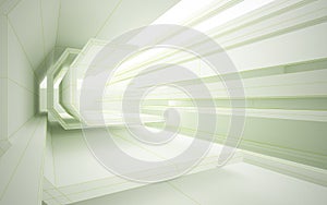 Drawing abstract architectural white interior from an array of spheres with large windows.