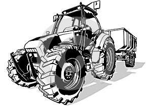 Drawing of an Agricultural Tractor with a Trailer