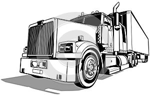 Drawing of an American Truck with a Trailer photo