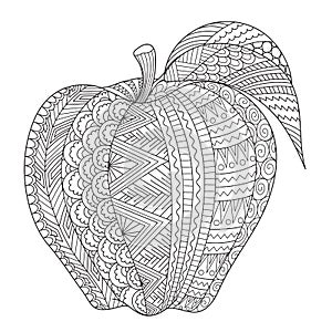 Drawing apple for adult coloring book, coloring page,engraving, tattoo, t shirt design and so on. Vector illustration