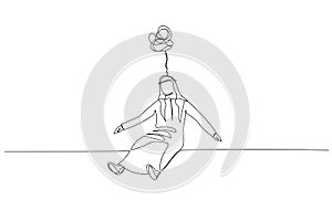 Drawing of arab man sad stressed drop in the floor. Single continuous line art