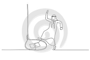 Drawing of arab man tricked with money bait get trap because greedy. Single line art style photo