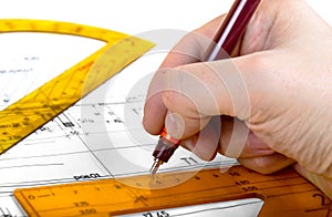 Drawing architect blueprints plan