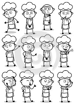 Drawing Art of Comic Chef Poses - Set of Concepts Vector illustrations