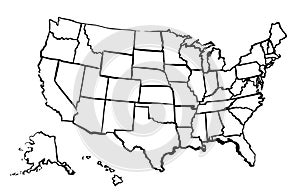 Drawing Art Map Of United States Of America Linear