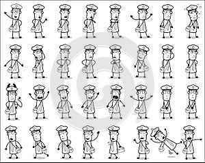 Drawing Art of Postman Poses - Set of Concepts Vector illustrations