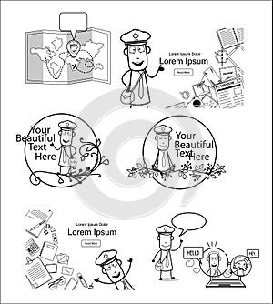 Drawing Art of Postmaster Character - Set of Concepts Vector illustrations