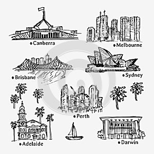 Drawing Australian cities. Sketch of city.