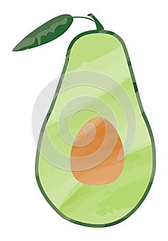 Drawing of an avocado cut in half with seed