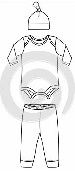 Drawing Of a baby bodysuit pant cap outline print Vector art