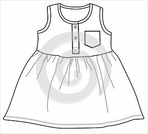 Drawing Of a baby girls frocks with pocket outline print Vector art
