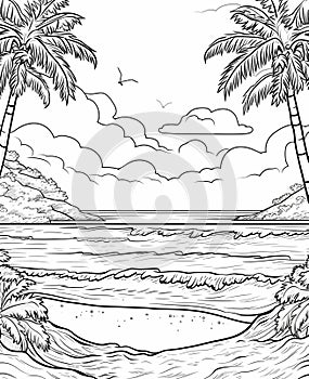 Drawing of a Beach With Palm Trees