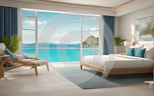 drawing bedroom cream and teal tone sea view beach front seabreeze on ocean view of hotel luxury house and villa