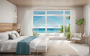 drawing bedroom with large glass window beach front seabreeze on sea view hotel luxury house and villa