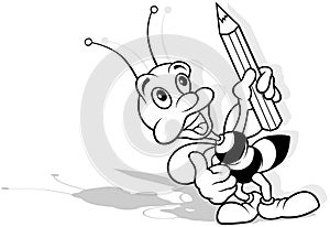 Drawing of a Bee Standing on the Ground and Holds a Crayon