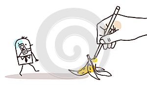 Drawing Big Hand - Cartoon Walking Man and Banana Peel