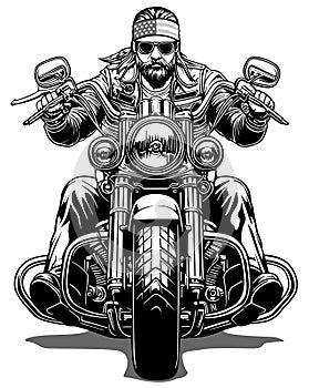 Drawing of a Biker on a Strong Motorcycle