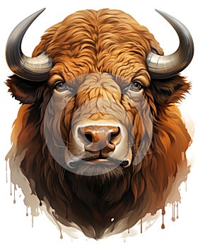 a drawing of a bison with horns on it's head. generative ai