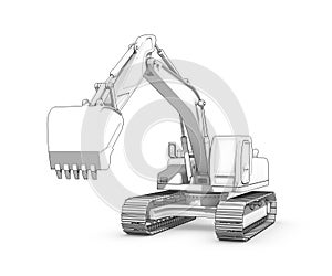 Drawing: black-and-white sketch of excavator