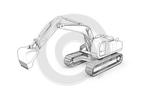 Drawing: black-and-white sketch of excavator