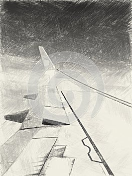 Drawing black and white of wing airplane