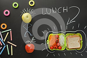 drawing blackboard showing lunch time. High quality photo