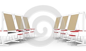 Drawing board and Red chair and beautiful in picture style on White Background / Illustration Art