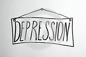 Drawing of board with written word DEPRESSION