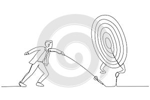 Drawing of businessman try to hit a target. Single continuous line art