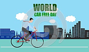 Drawing of  busnessman riding a bike to office at world car free day