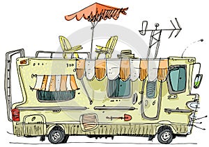 A drawing of camper van