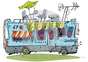 A drawing of camper van photo